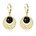 wholesale 925 Sterling Silver Black Moon And White Pearl Earrings With Golden Leaves Design-0-0