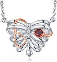 wholesale Sterling Silver 12 Birthstones Doctor Nurse Necklace Stethoscope Rib Cage Pendant Medical Skull Jewelry for Women-01-07-Rib Cage Stethoscope-Jul.