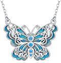 wholesale 925 Sterling Silver Blue Opal Butterfly Pendant Necklace Elegant Charm s for Her-0-0