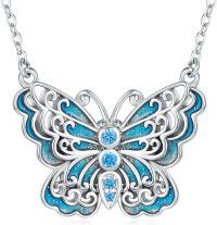 wholesale 925 Sterling Silver Blue Opal Butterfly Pendant Necklace Elegant Charm s for Her-Butterfly Necklace(Blue Color Gradient)