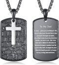 wholesale 925 Sterling Silver Black Stone Engraved Cross Dog Tag Pendant Necklaces for Men Gifts for Dad/Husband/Son-0-0