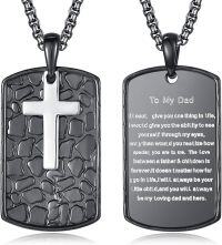 wholesale 925 Sterling Silver Black Stone Engraved Cross Dog Tag Pendant Necklaces for Men Gifts for Dad/Husband/Son-To My Dad - 01