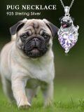 wholesale 925 Sterling Silver with June Light Violet Birthstone Pug Pendant Necklace - Adjustable 18-20in Chain, Hypoallergenic Dog Jewelry Gift for Women-0-5