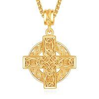 wholesale 925 Sterling Silver Gold Plated Celtic Cross Knot Pendant Necklace For Men Women-Celtic Cross-F (Gold)