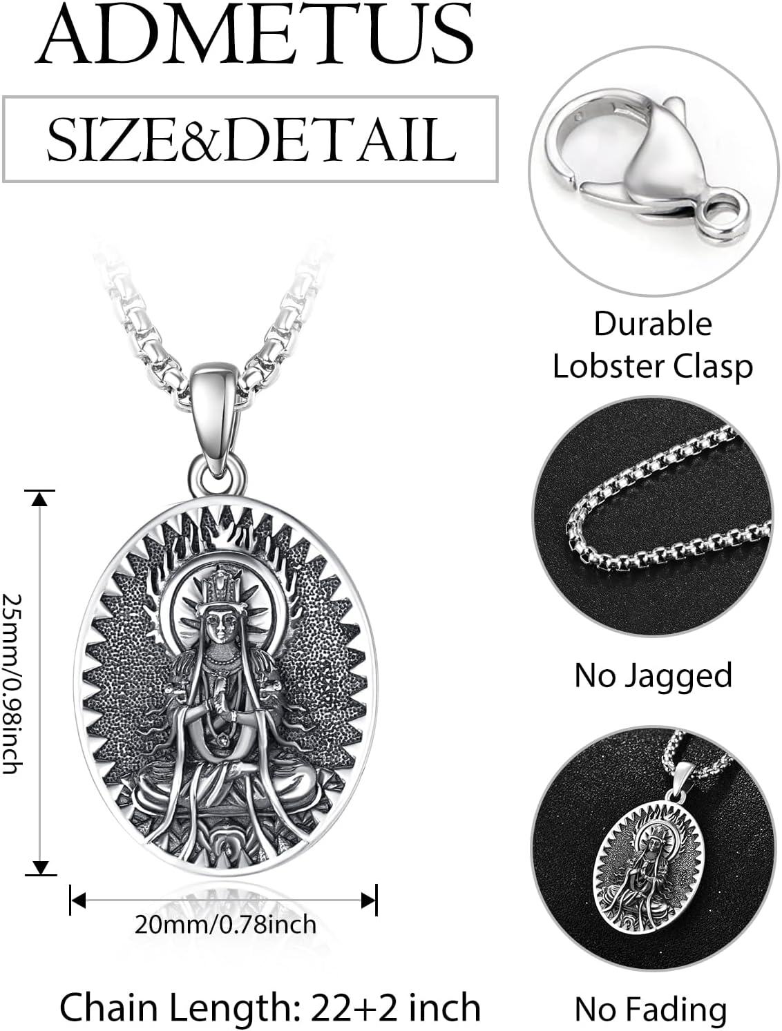wholesale 925 Sterling Silver Zodiac Bodhisattva Amulet Pendant Necklace with Stainless Steel Chain Buddha Talisman Protection Jewelry for Men with 24+2 Round Chain-0-1