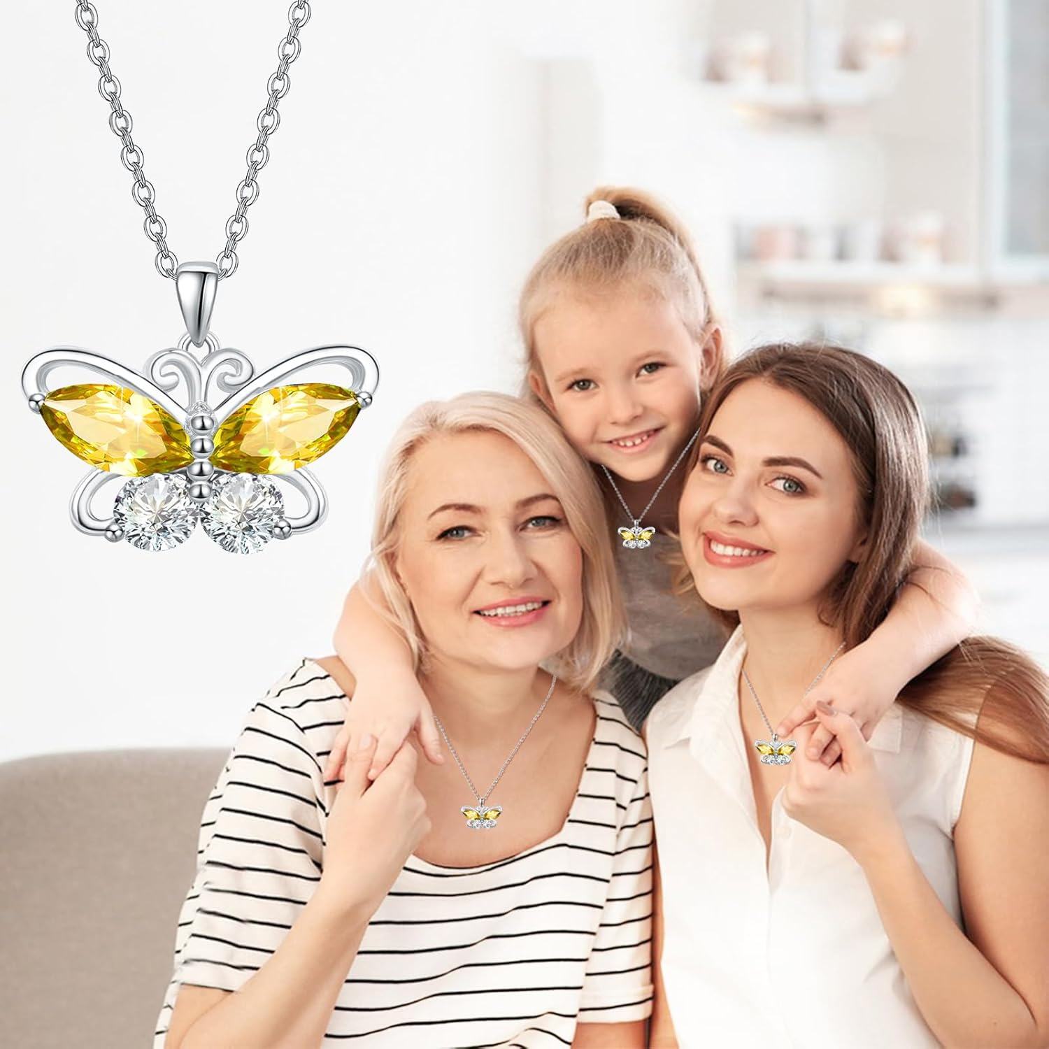 Sterling Silver Cubic Zirconia 12 Birthstone Butterfly Pendant Necklace-0-4