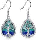 wholesale 925 Sterling Silver Teardrop Green & Blue Enamel Celtic Tree Of Life Dangle Earrings For Women-0-0