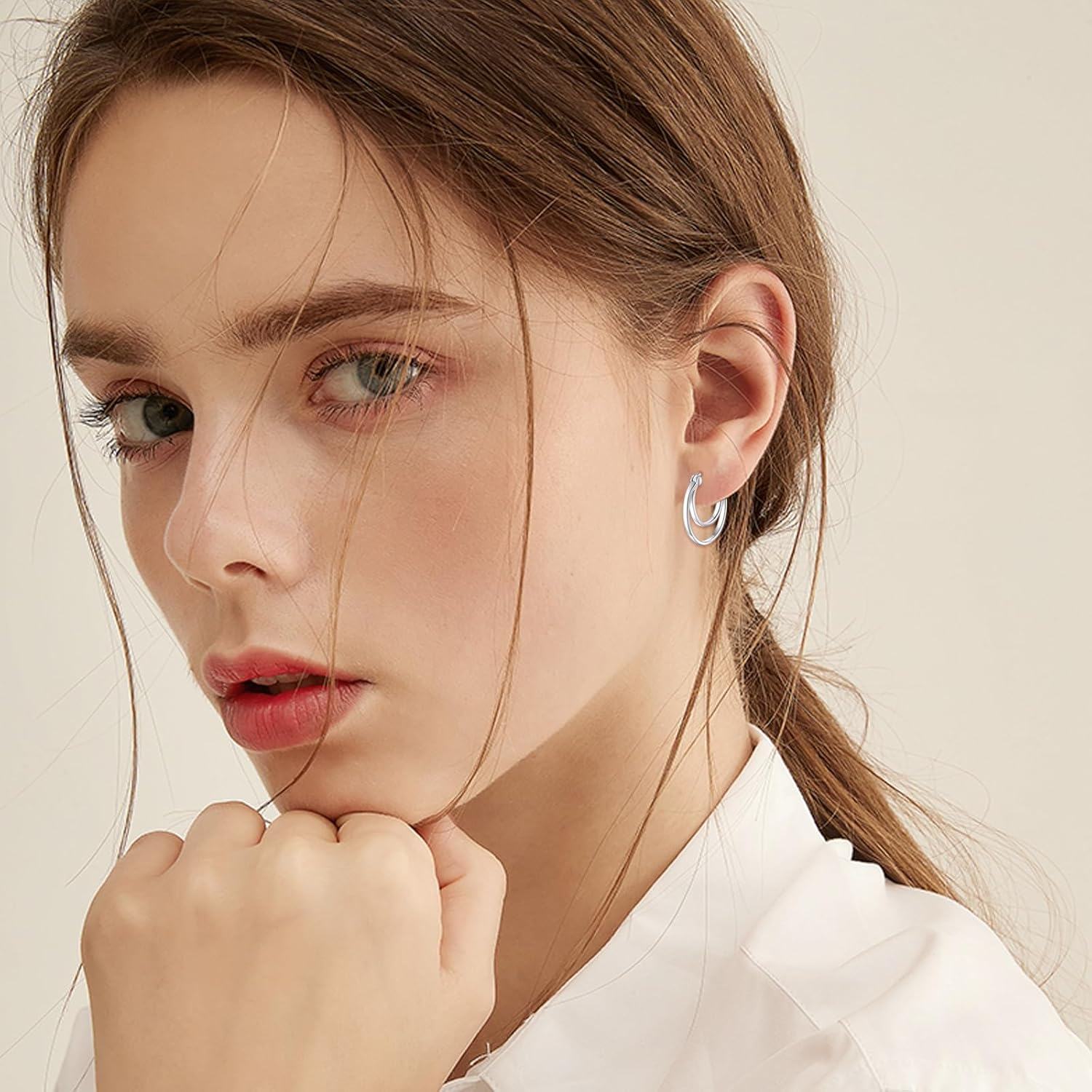 Sterling Silver Circle Double Hoop Earrings Endless Layered Hoops Christmas Jewelry Gifts for Women-0-1