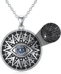 wholesale 925 Sterling Silver Round Evil Eye Pendant Necklaces for Women Men Protection  45cm Chain Length-B-Evil Eye Projection Necklace