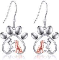 wholesale 925 Sterling Silver Heart-Shaped Dog and Girl Charm Dangle Earrings for Mom-Dog
