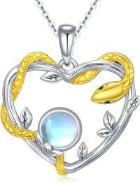 wholesale 925 Sterling Silver Yellow Gold Plated Moonstone Snake Heart Pendant Necklace for Women-Snake
