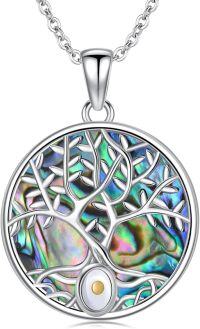 wholesale 925 Sterling Silver Abalone Shell Tree of Life Pendant Necklace with Compass and Star of David Charm-Tree of Life