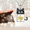 wholesale 925 Sterling Silver Black Cat with Present Pendant Necklace - Moon  for Women-0-4