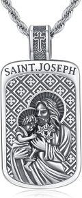 wholesale 925 Sterling Silver Saint Joseph Pendant Necklace with Cross Charm for Men Women Catholic s 36 Chain-0-0