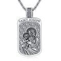 wholesale 925 Sterling Silver Saint Joseph Pendant Oxidized Religious Dog Tag With Rope Chain-0-0