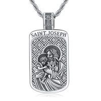 wholesale 925 Sterling Silver Saint Joseph Pendant Oxidized Religious Dog Tag With Rope Chain-04 Saint Joseph