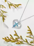 wholesale 925 Sterling Silver Heart-Shaped Blue Opal Pendant Necklace Wholesale with CZ Accents for Women-0-5