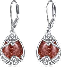 wholesale Sterling Silver Moonstone Leverback Teardrop Dangle Earrings for Women-Q-Gold Sand Stone