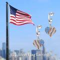 wholesale 925 Sterling Silver Heart-Shaped American Flag Design Huggie Hoop Earrings with Cubic Zirconia Stones for Women-0-2
