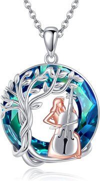 wholesale 925 Sterling Silver Tree of Life Pendant with Cello and Crystal Stone - Musical Jewelry for Women-Cello necklace