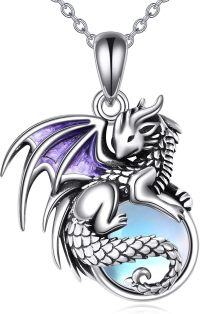 wholesale 925 Sterling Silver Purple Moonstone Dragon Pendant Necklace-Dragon Necklace1