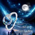 wholesale 925 Sterling Silver Opal Moon Star Ring Adjustable Celestial Jewelry for Women-0-3