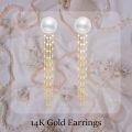 wholesale 14K Gold Yellow  Freshwater Cultured Pearl Long Chain Drop Earrings for Women-0-5