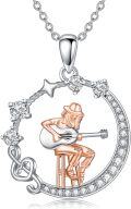 wholesale 925 Sterling Silver Guitar Pendant Necklace with Cubic Zirconia, Moon & Star Charm for Women, Adjustable Chain, Music Lover Gift-0-0