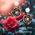 wholesale 925 Sterling Silver Black Enamel Rose Pearl Drop Earrings for Women s-0-4
