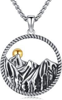 wholesale 925 Sterling Silver Round Circle Gold Ball Mountain Nature Stone Pendant Necklace-L-Silver Mountain