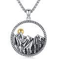 wholesale 925 Sterling Silver Round Circle Gold Ball Mountain Nature Stone Pendant Necklace-0-0