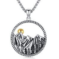 wholesale 925 Sterling Silver Round Circle Gold Ball Mountain Nature Stone Pendant Necklace-L-Silver Mountain