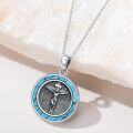 wholesale 925 Sterling Silver Turquoise Crucifix Pendant Necklace for Men & Women Christian Jewelry-0-2