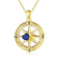 wholesale 925 Sterling Silver Compass Pendant with Birthstones for Women-09-11-Sept-Nov