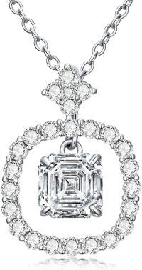 wholesale White gold plated 1 carat lab grown moissanite geometry bridal solitaire pendant necklace for women wife girlfriend her xmas gift-I-Asscher Cut