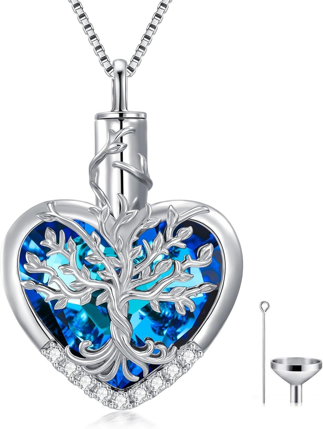 Sterling Silver Urn Necklace for Ashes Cremation Memorial Jewelry-Tree of Life Urn