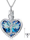 wholesale 925 Sterling Silver Heart Tree of Life Blue Crystal Keepsake Pendant Necklace with Funnel and Fill Tool-0-0
