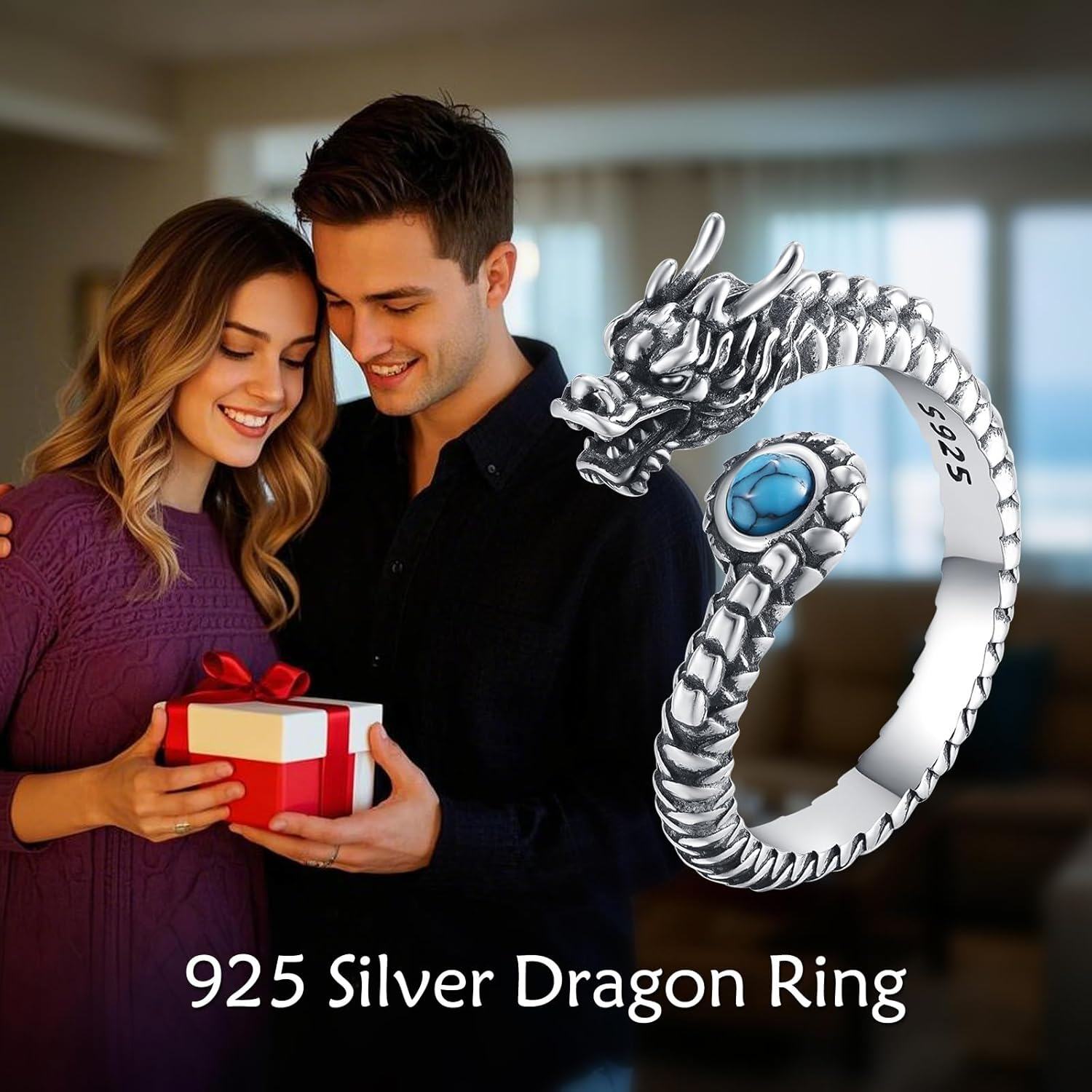Sterling Silver Turquoise Highland Cow Dragon Butterfly Owl Spinner Ring for Women Birthday Mothers Day Gifts for Mom-0-1