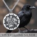wholesale 925 Sterling Silver Norse Raven & Sun Symbol Pendant Necklace  with Chain - Viking Runes Jewelry for Men Women Gifts-0-3