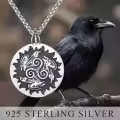 wholesale 925 Sterling Silver Norse Raven & Sun Symbol Pendant Necklace Wholesale  with Chain - Viking Runes Jewelry for Men Women Gifts-0-3