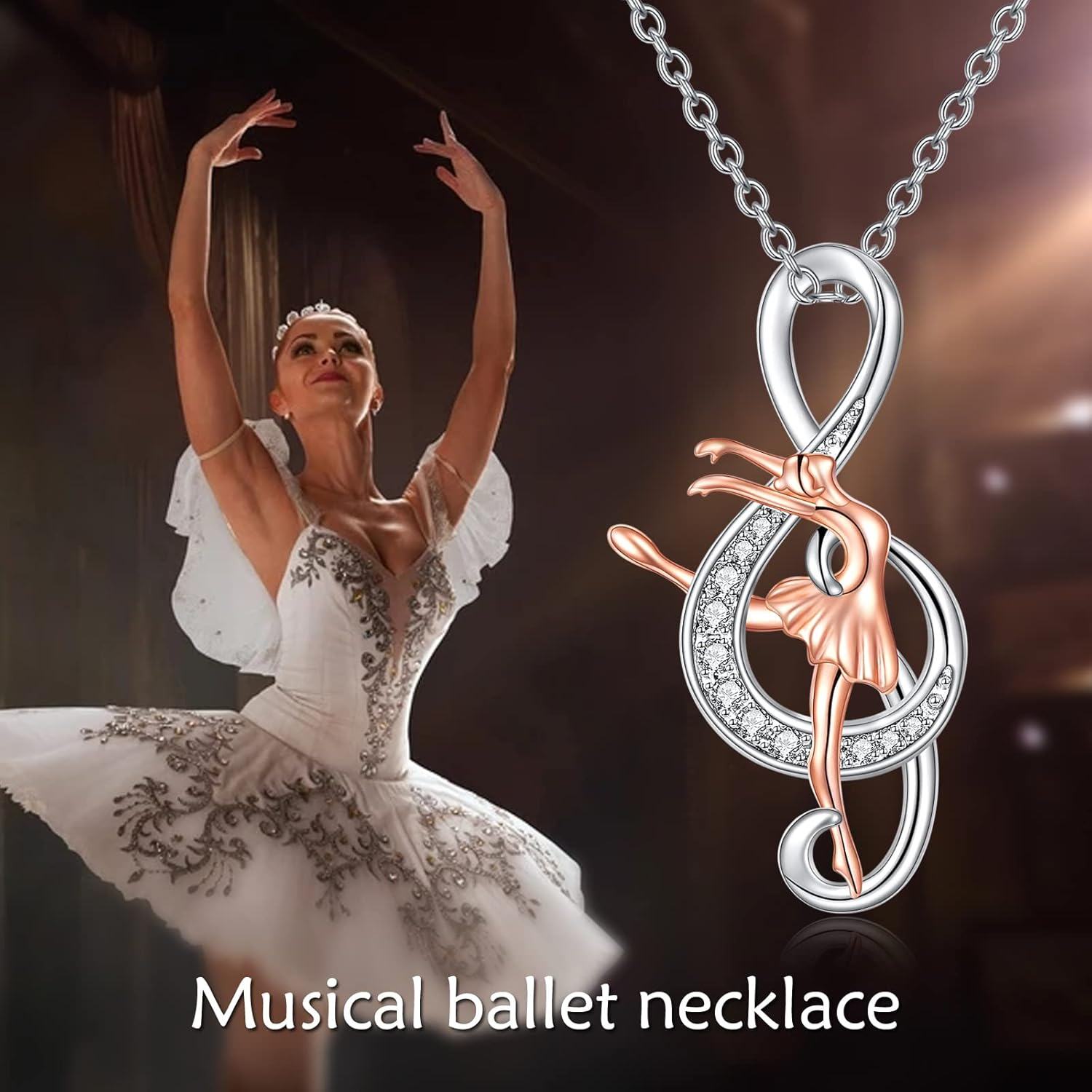 Sterling Silver Music Note Ballet Necklace Gymnastics Pendant Jewelry for Women Dancer -0-5