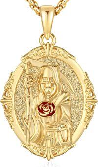 wholesale Gold 925 Sterling Silver Grim Reaper Rose Pendant Necklaces for Men Women Gothic s-Gold