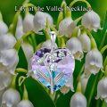 wholesale 925 Sterling Silver Heart-Shaped Pendant Necklace with Purple Crystal and Lily of the Valley Motif 18+2 inches Chain-0-2