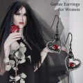wholesale Black 925 Sterling Silver Heart with Red Stone and Skeleton Hands Dangle Earrings - Gothic Valentine's Day Gift for Her-0-4