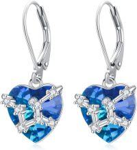 wholesale 925 Sterling Silver Birthstone 12 Constellations Heart Dangle Earrings-09-Sep-Virgo(8.23-9.22)