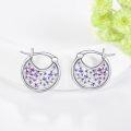 wholesale 925 Sterling Silver Purple Flower Inlay Circle Hoop Earrings-0-4