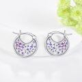 wholesale 925 Sterling Silver Hoop Earrings White Gold Plated Purple Dried Flower Jewelry For Women-0-4