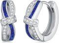wholesale 925 Sterling Silver Lapis Lazuli & Cubic Zirconia Hoop Earrings 15mm Hypoallergenic  for Women and Men-0-0