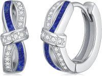 wholesale 925 Sterling Silver Lapis Lazuli & Cubic Zirconia Hoop Earrings 15mm Hypoallergenic  for Women and Men-Silver-Lapis Lazuli