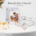 wholesale TOUPOP Rose Heart Bracelet For Women Sterling Silver Butterfly Initial S Letter Link Bracelet Anniversary Birthday Christmas Jewelry Gifts For Her Wife Girlfriend, Large -0-2
